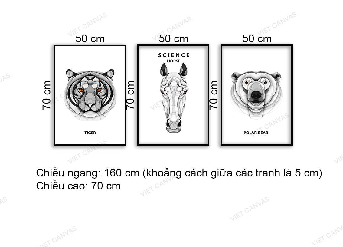 Bộ 3 Tranh Gấu, Ngựa Và Hổ Dữ - NT979