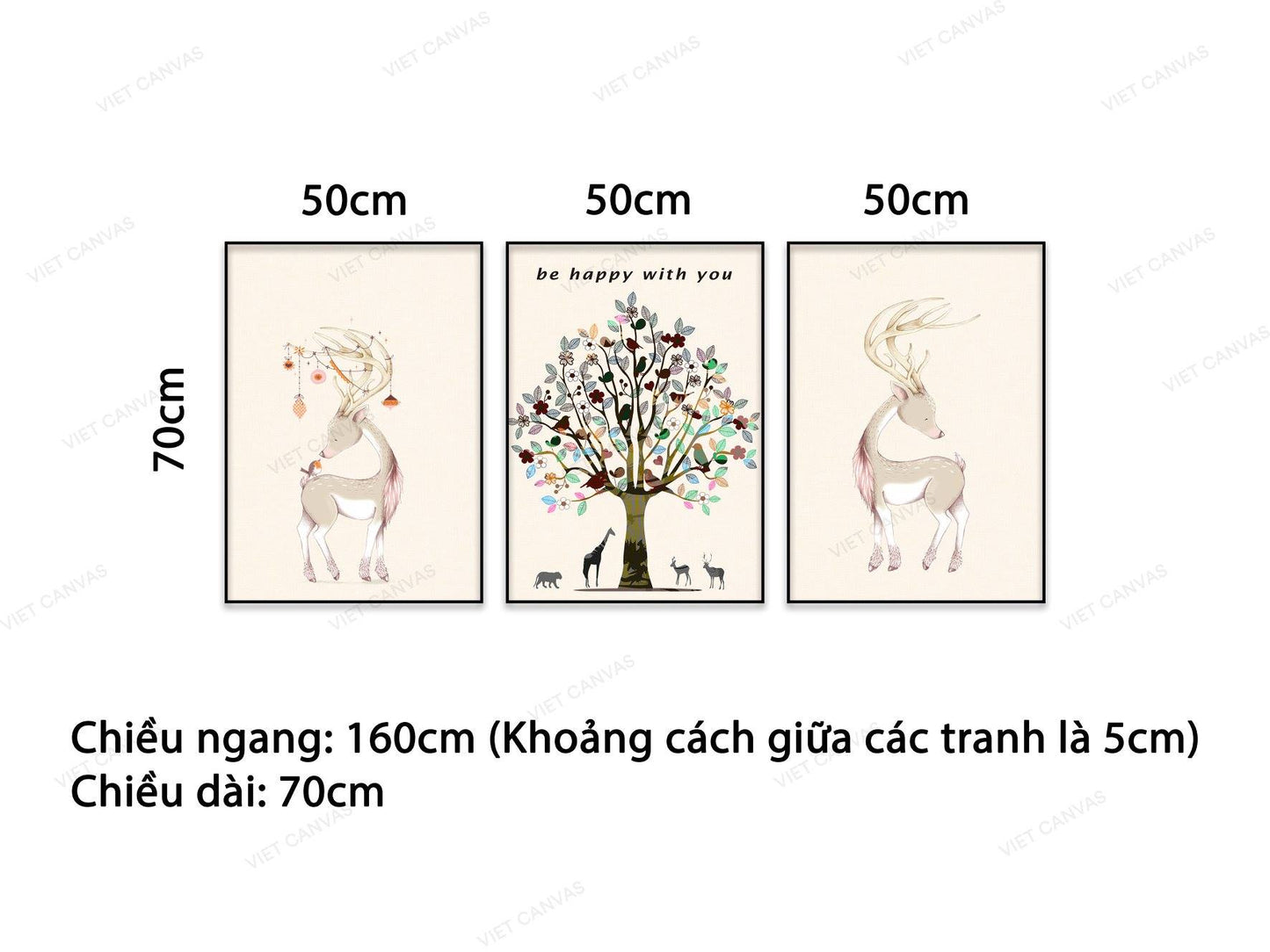 Bộ 3 Tranh Cây Và Hươu Nai - NT678