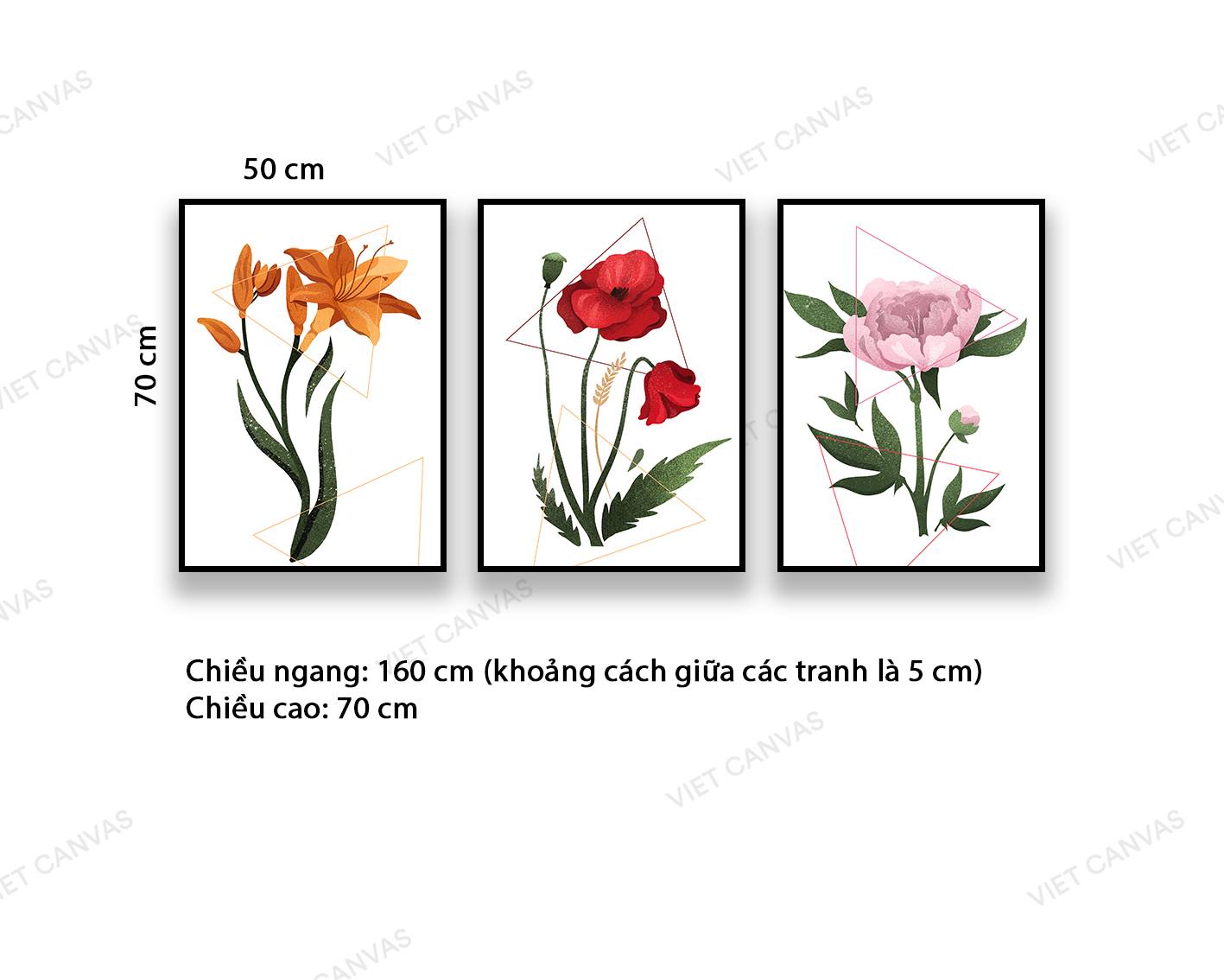 Bộ 3 Tranh Ba Nhành Hoa Nở - NT985