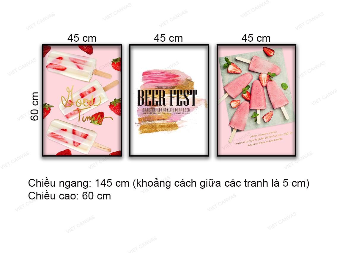 Bộ 3 Tranh Kem Dâu Và Quotes - NT848
