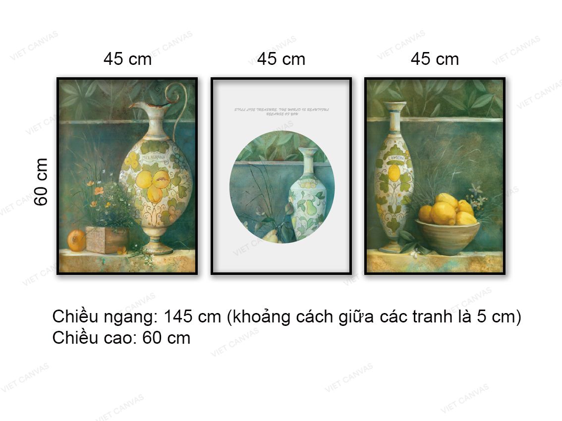 Bộ 3 Tranh Tĩnh Vật Bình Sứ - NT910