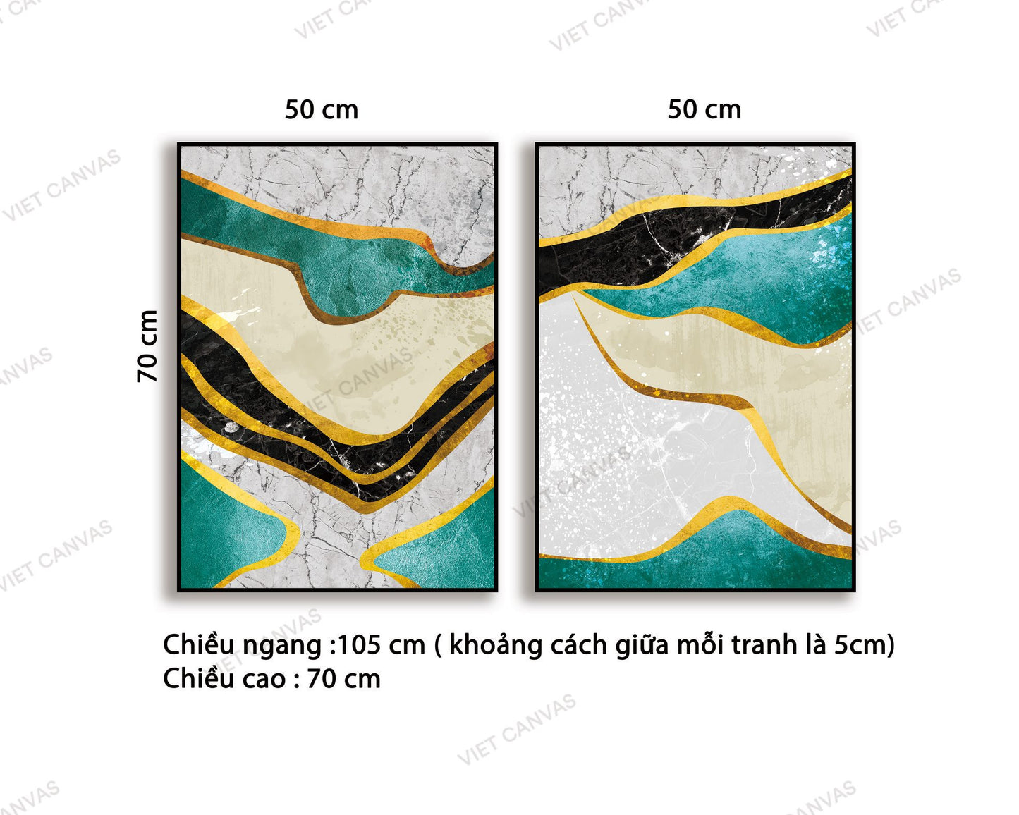 Bộ 2 Tranh Trừu Tượng Xanh Vàng Đen - NT971