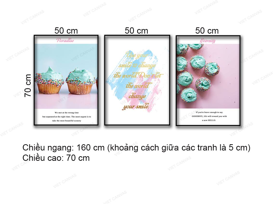 Bộ 3 Tranh Những Chiếc Bánh Và Quotes - NT951