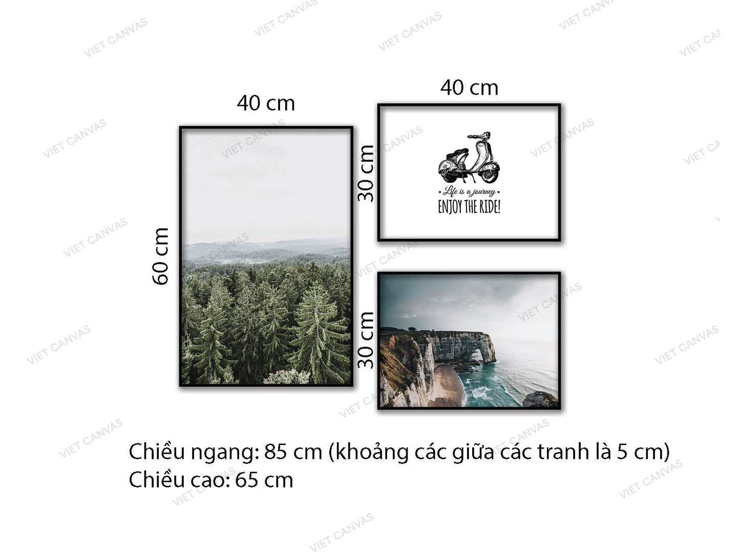 Bộ 3 Tranh Biển, Khu Rừng Và Quotes - HD073