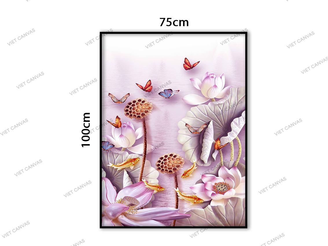 Tranh Bươm Bướm Bay Lượn Cùng Cá Chép Bên Sen - VC193