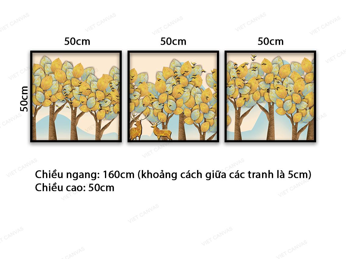 Bộ 3 Tranh Hươu Và Đàn Chim Trong Rừng - VB907