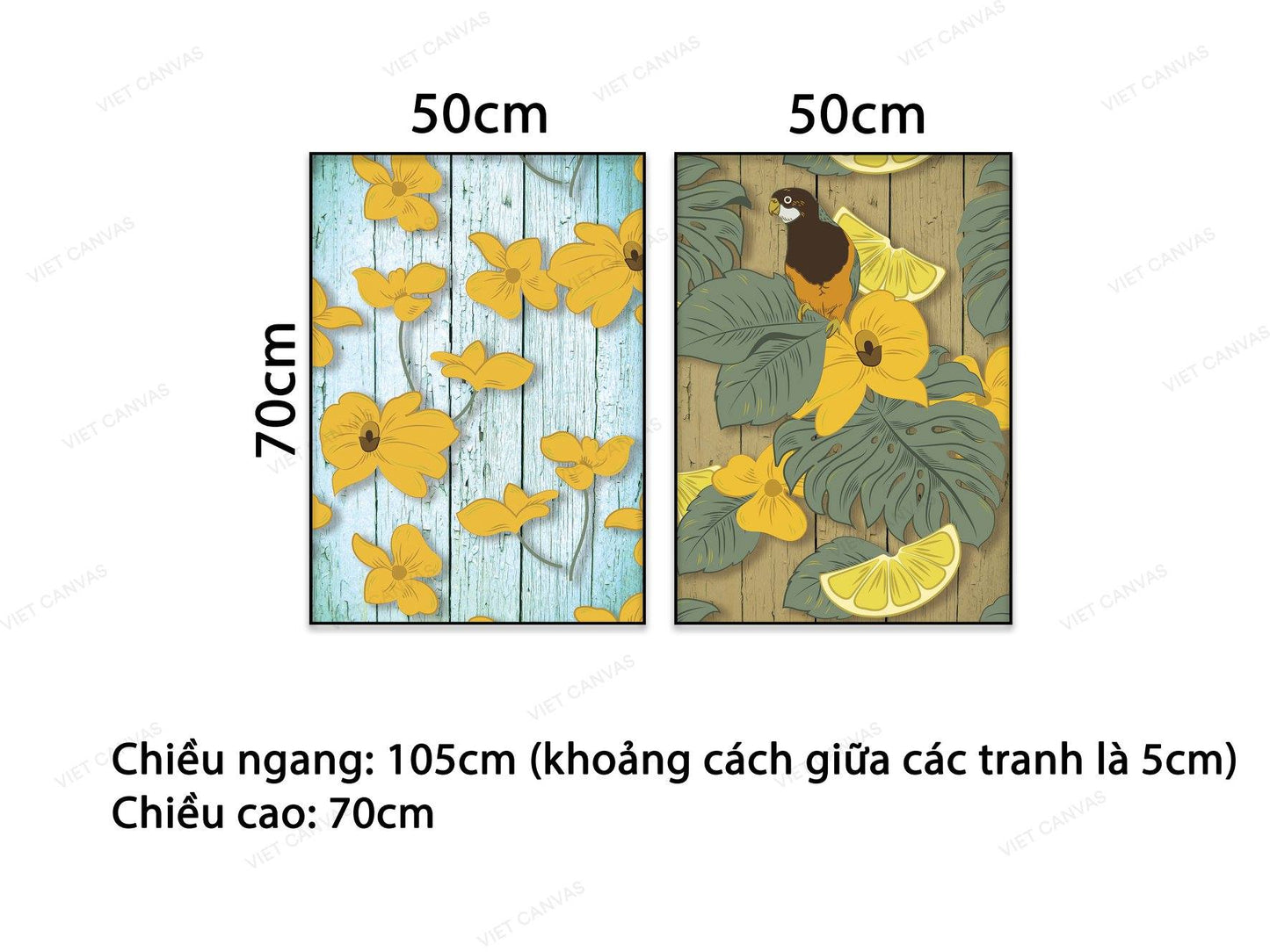 Bộ 2 Tranh Chú Chim Đậu Trên Cành Bông Vàng - VB067