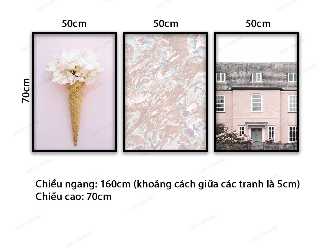 Bộ 3 Tranh Kem Hoa, Trừu Tượng Và Căn Nhà - VC074