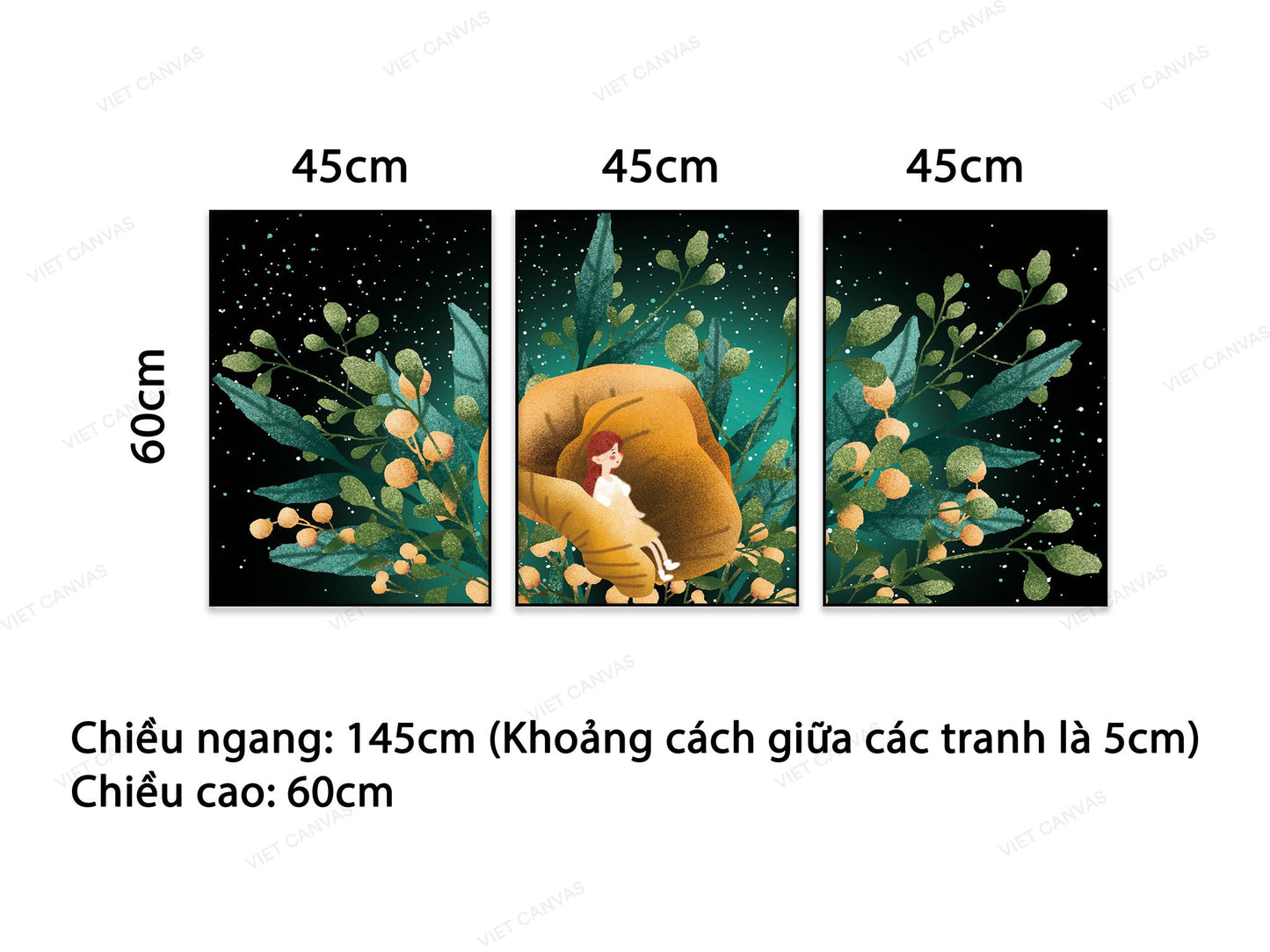 Bộ 3 Tranh Cô Gái Trong Chiếc Lá Vàng - VB964