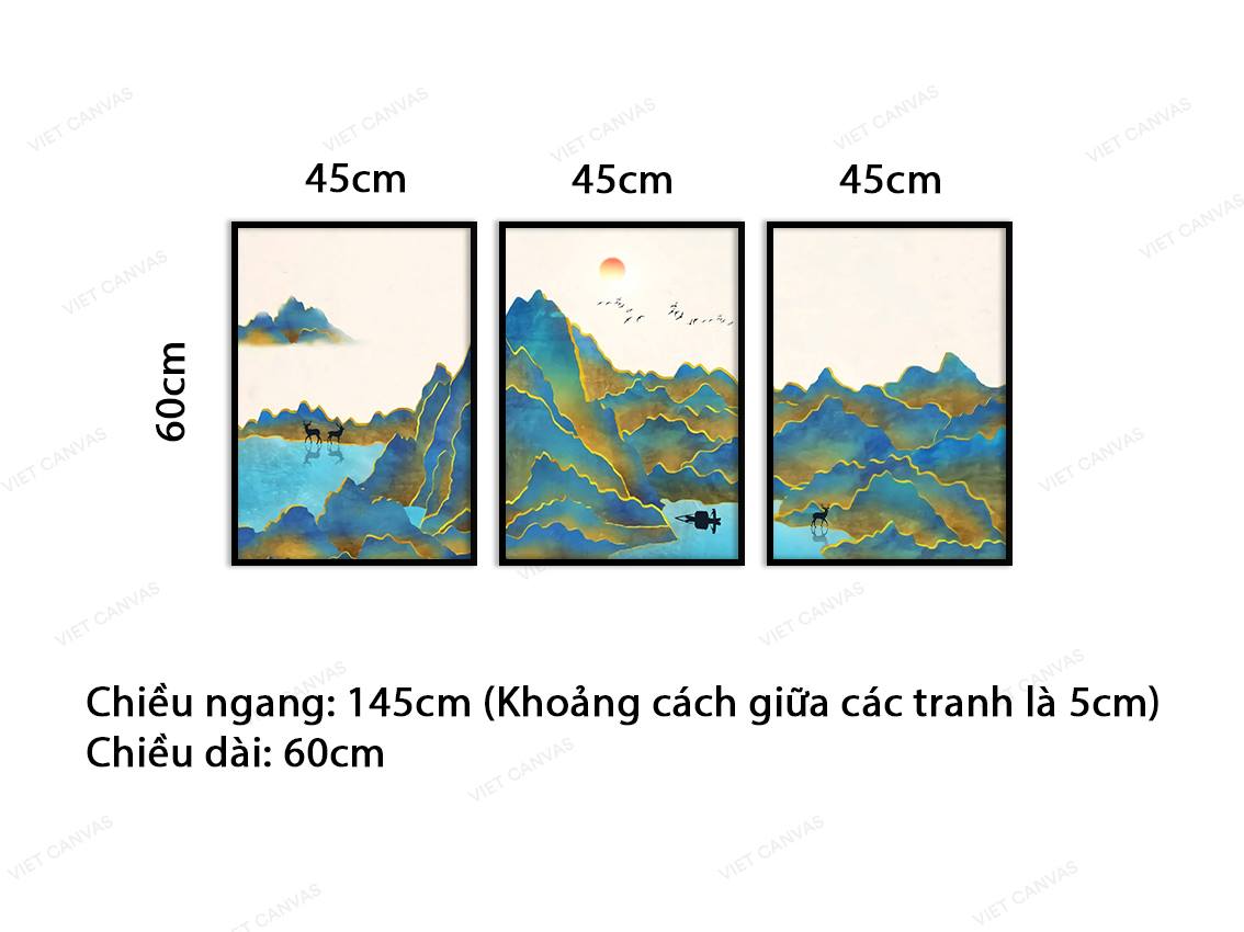 Bộ 3 Tranh Ánh Mặt Trời Soi Xuống Núi Sông - VB977