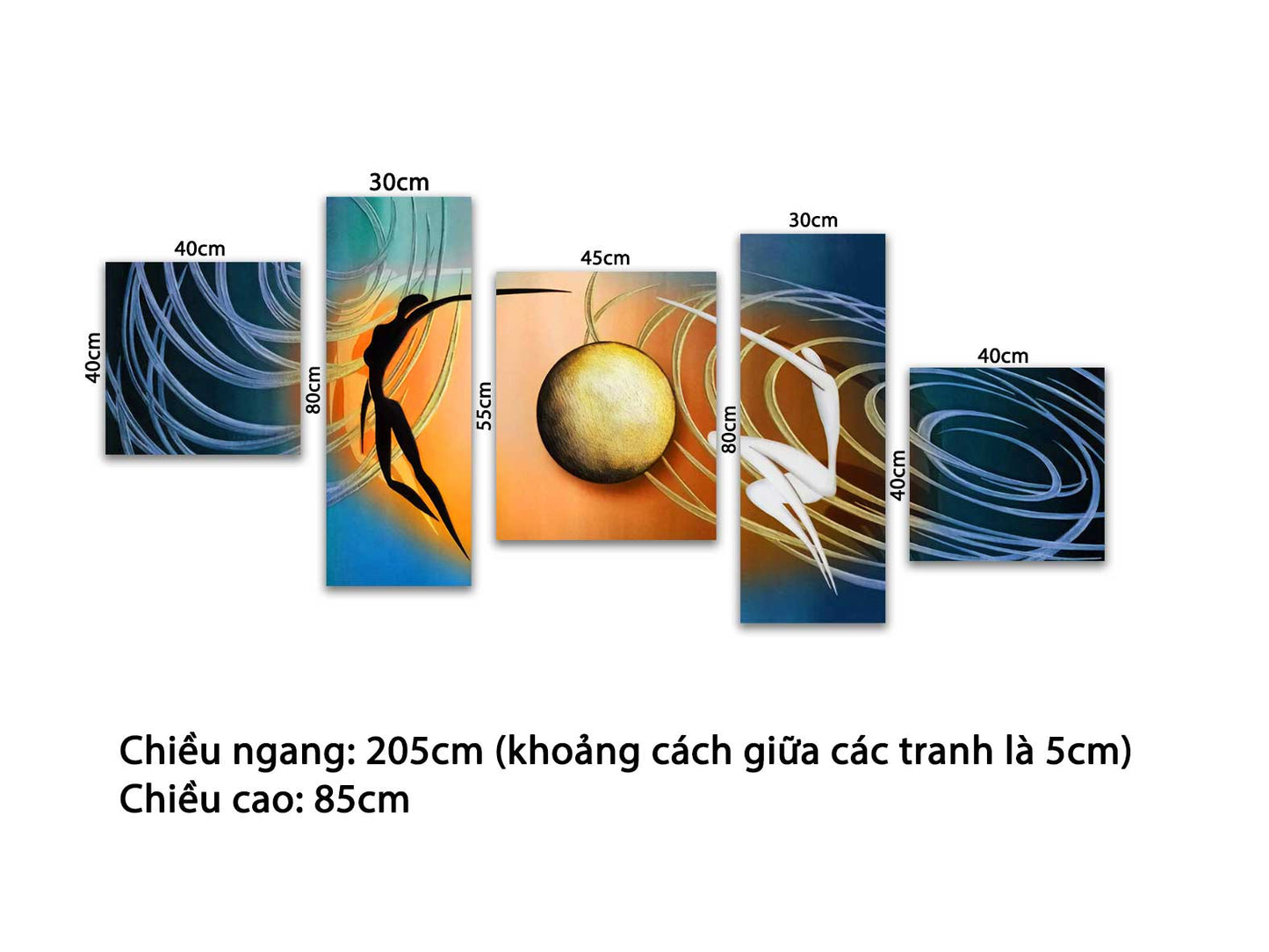 Bộ 5 Tranh Hai Cô Gái Nhảy Múa Bên Trăng - VC078
