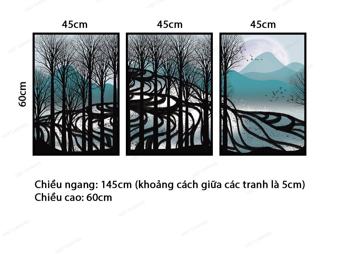 Bộ 3 Tranh Rừng Khô Chiều Đông - VB383