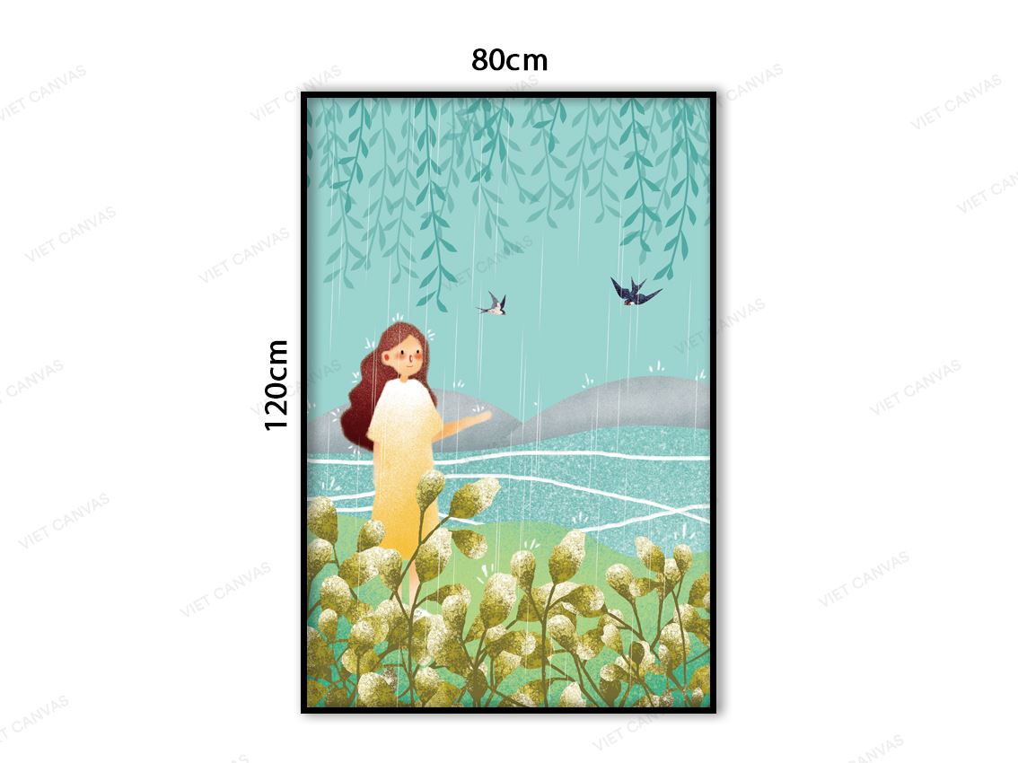 Tranh Cô Gái Ngắm Hoa Bên Bờ Sông - VC023