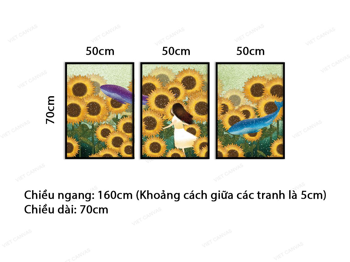 Bộ 3 Tranh Cô Gái Trên Đồi Hướng Dương - VB966