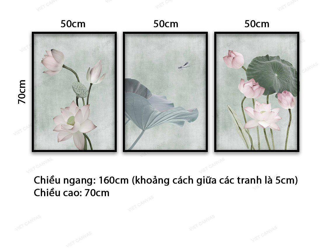Bộ 3 Tranh Ao Sen Khoe Sắc - VB926