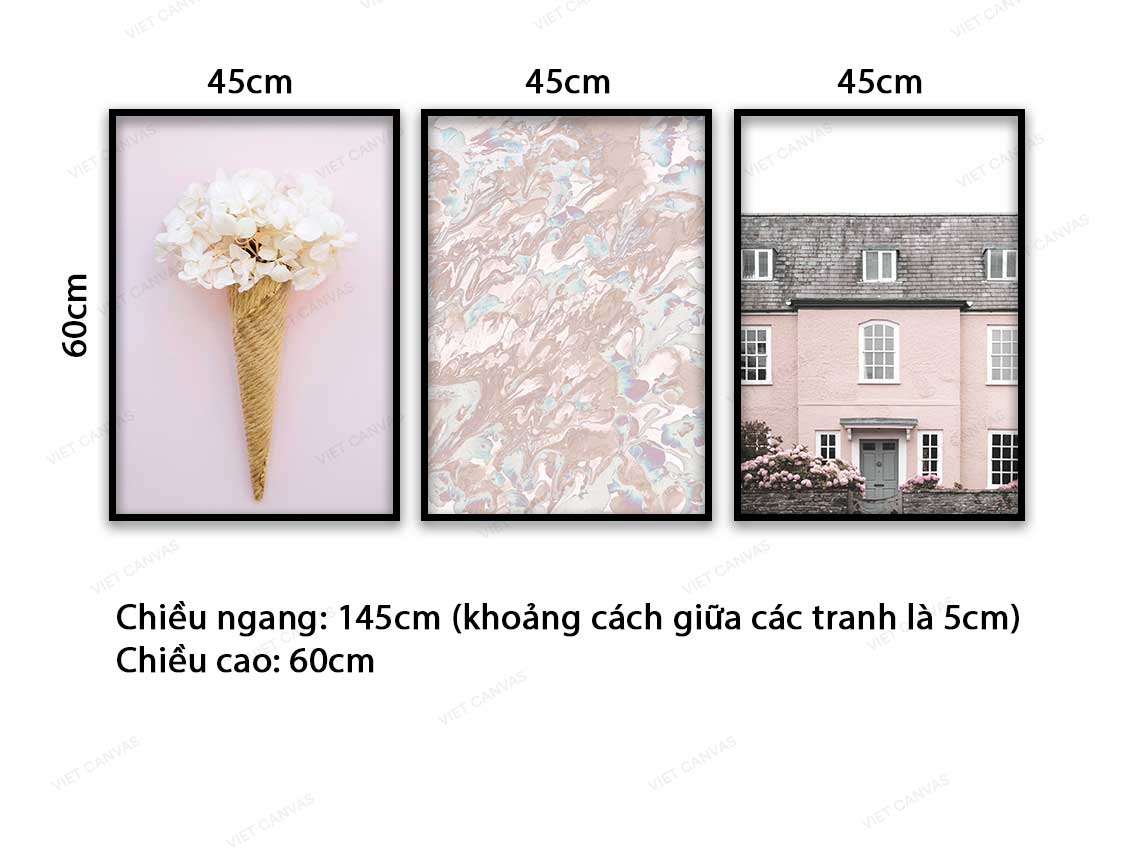 Bộ 3 Tranh Kem Hoa, Trừu Tượng Và Căn Nhà - VC074