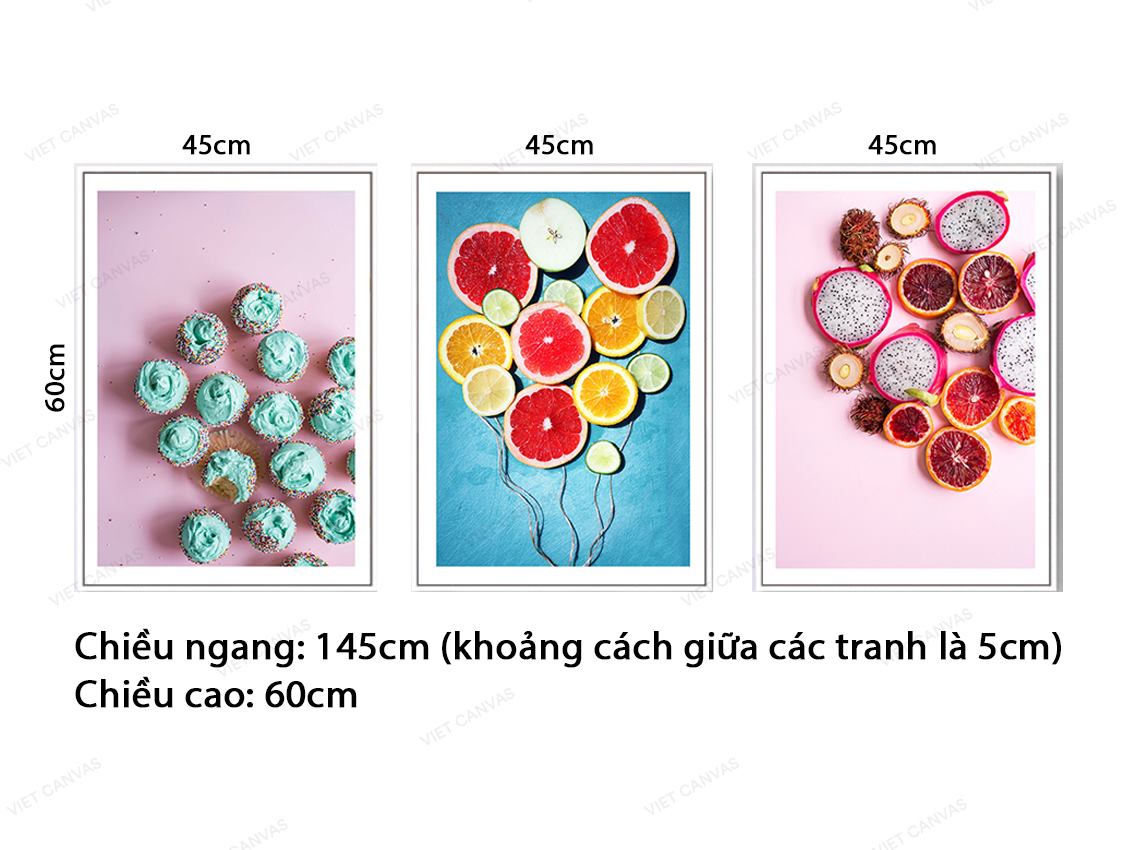 Bộ 3 Tranh Bánh Và Trái Cây Nhiều Màu - VZ566
