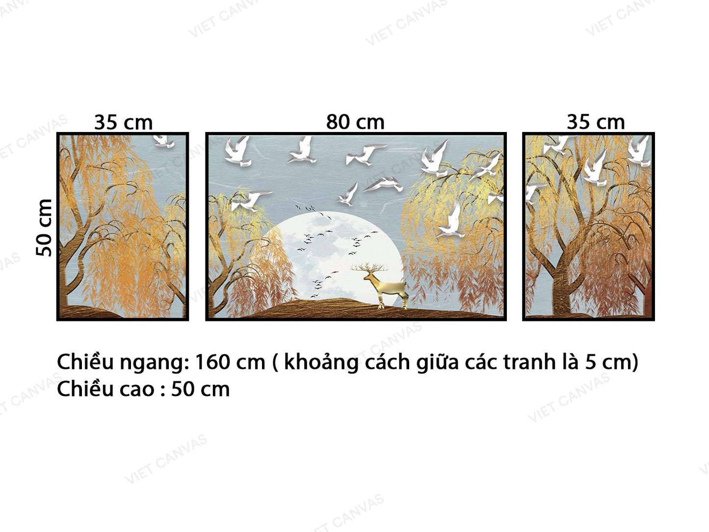 Bộ 3 Tranh Chú Nai Trong Rừng Liễu Rũ - VB946