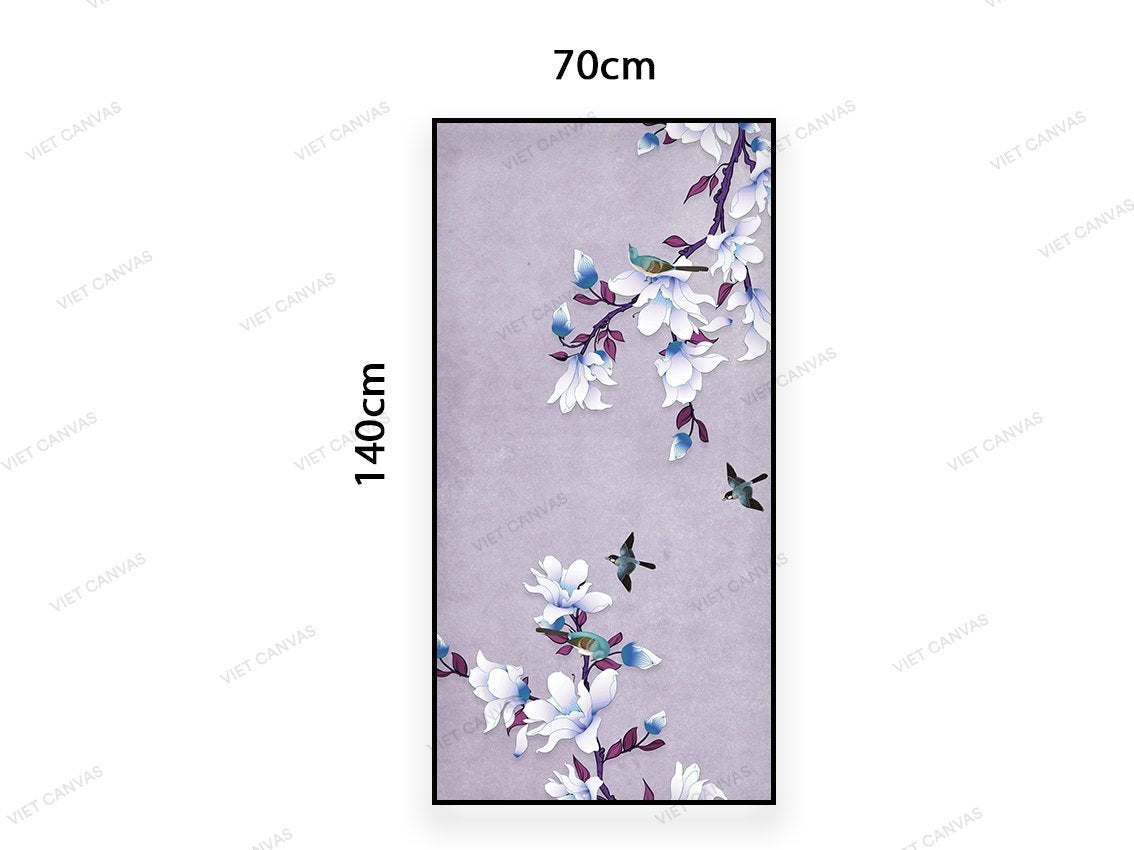 Tranh Nhành Hoa Trắng Và Đàn Chim - VC223