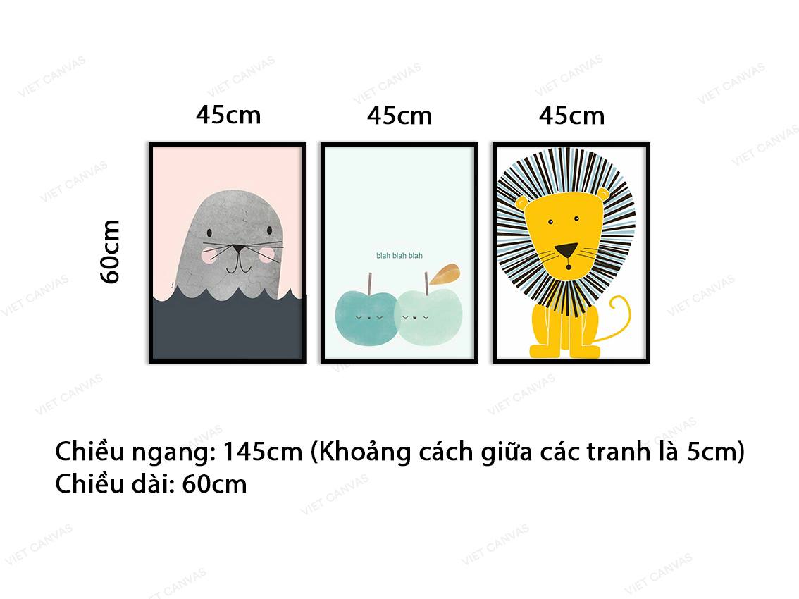 Bộ 3 Tranh Động Vật Và Hai Trái Táo - VC059
