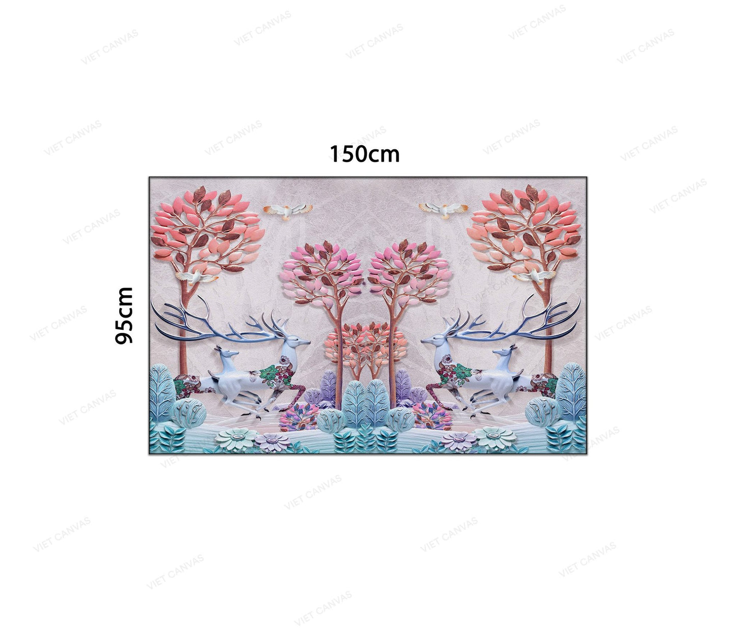 Tranh Hoa Lá Nhảy Múa Giữa Thiên Nhiên Cùng Hươu Và Chim - VC140