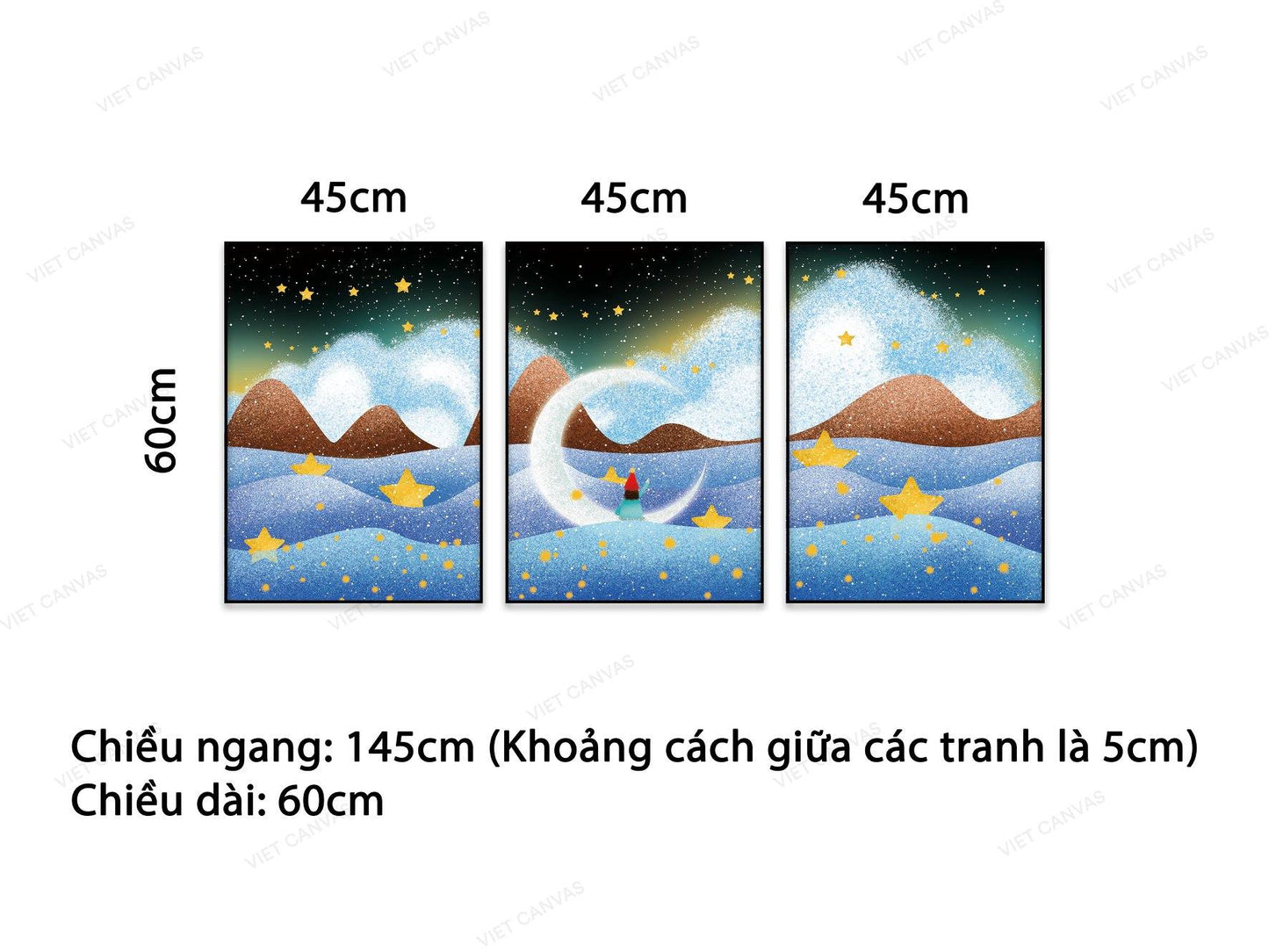 Bộ 3 Tranh Bé Ngắm Sao Bên Vầng Trăng Khuyết - VB254