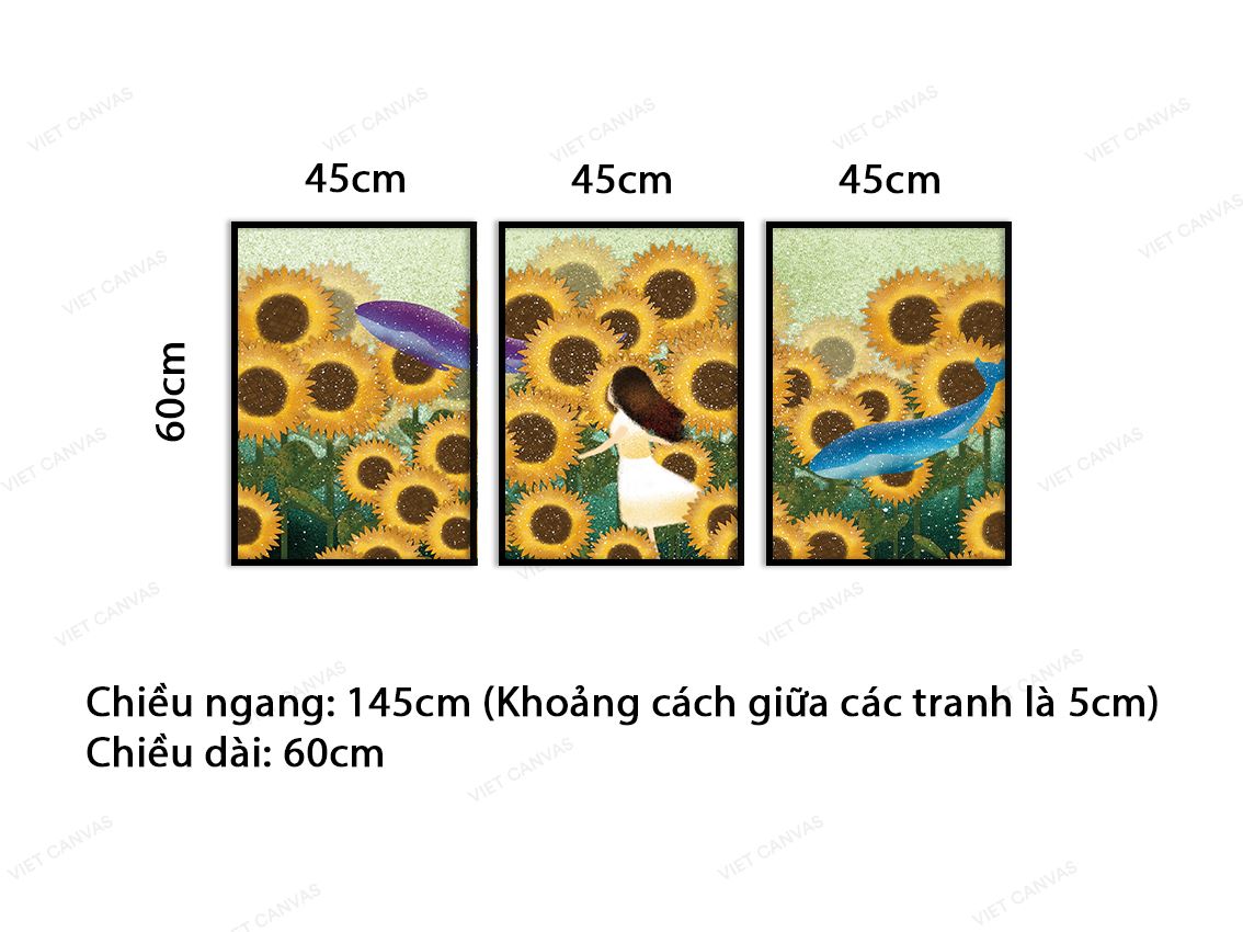Bộ 3 Tranh Cô Gái Trên Đồi Hướng Dương - VB966