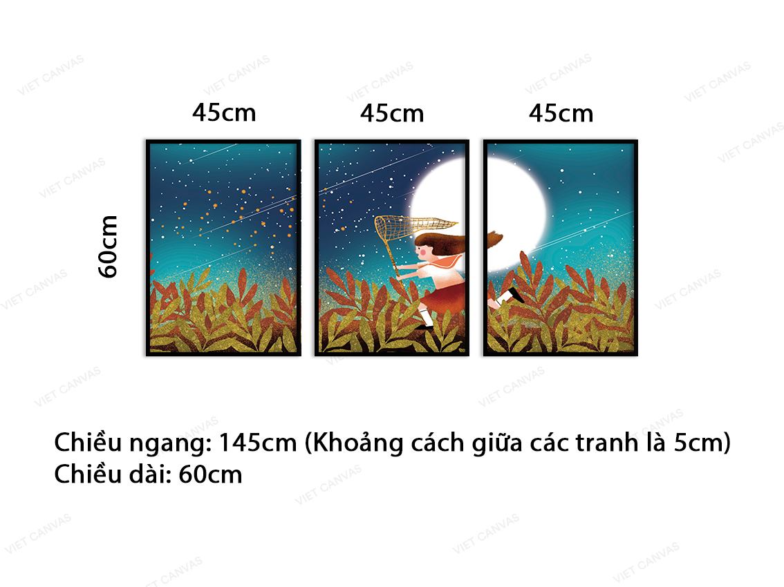 Bộ 3 Tranh Bé Gái Đuổi Bắt Đom Đóm - VB971
