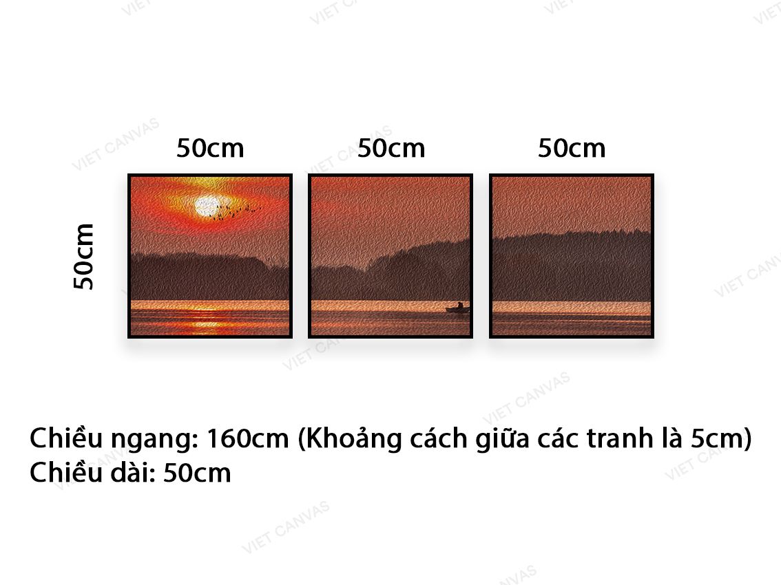 Bộ 3 Tranh Chiều Hoàng Hôn Trên Dòng Sông - VC050