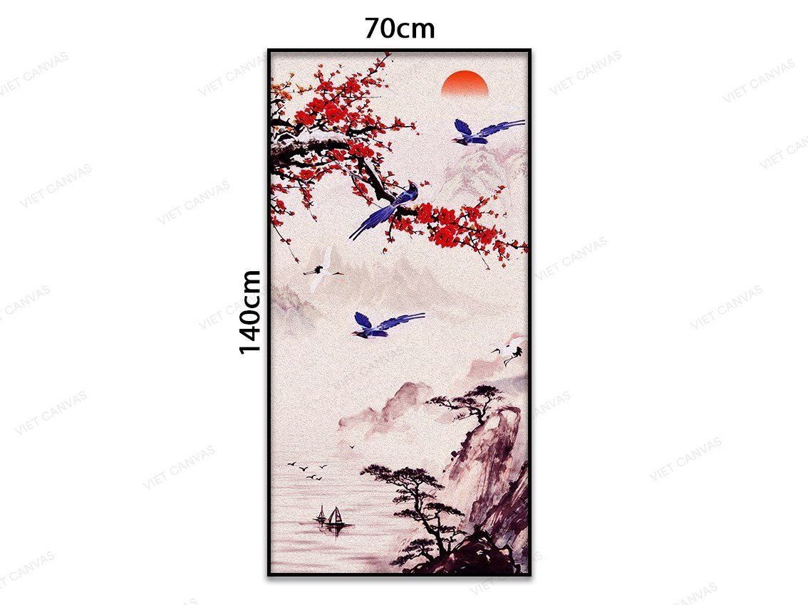 Tranh Chim Bay Lượn và Đậu Trên Cây Giữa Sông Núi - VC194