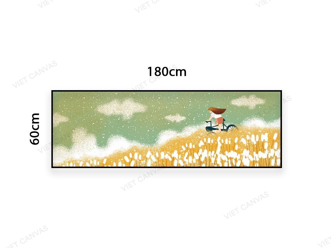 Tranh Em Bé Đạp Xe Trên Đồi Cỏ Vàng - VB970