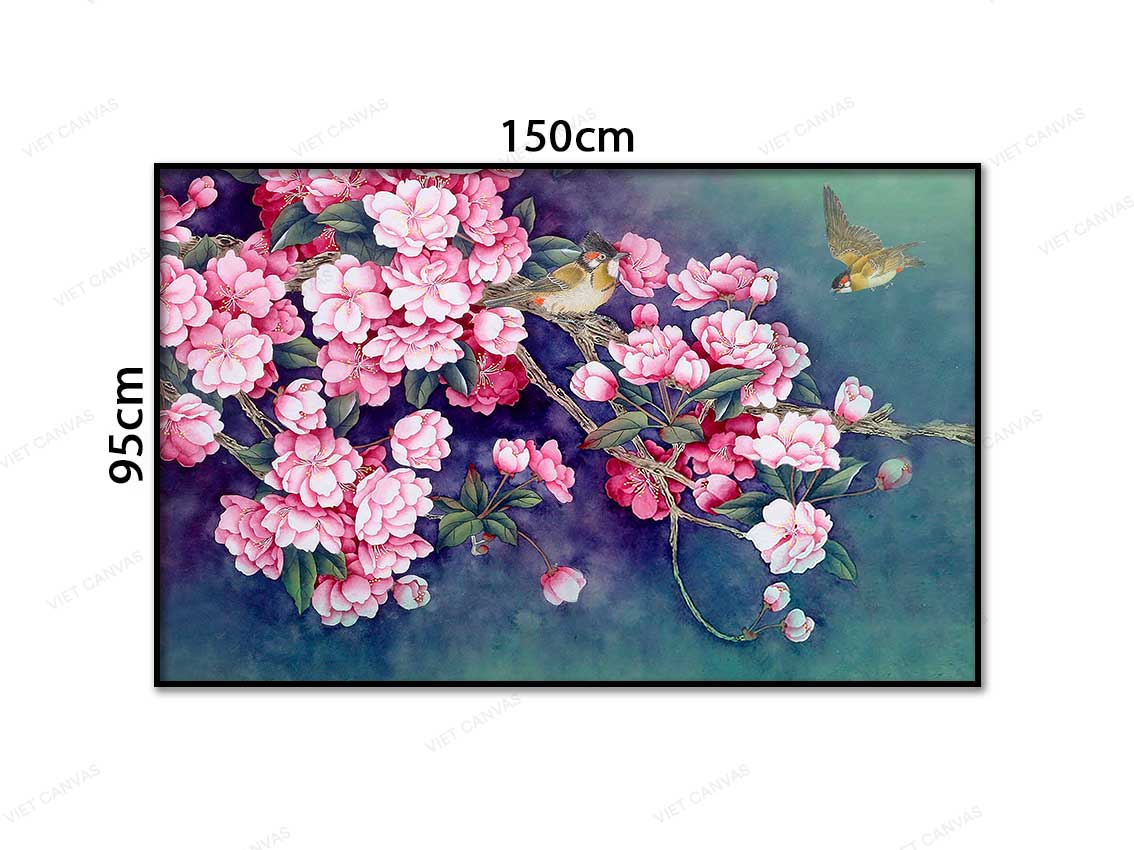 Tranh Đôi Uyên Ương Bên Cạnh Hoa Mẫu Đơn - VC180