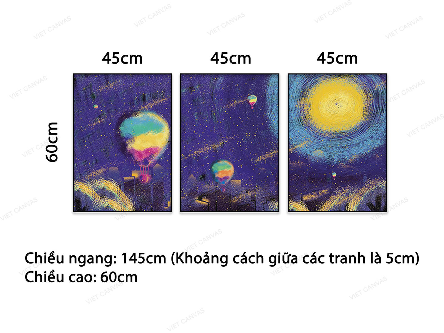 Bộ 3 Tranh Sắc Màu Khinh Khí Cầu - VB800