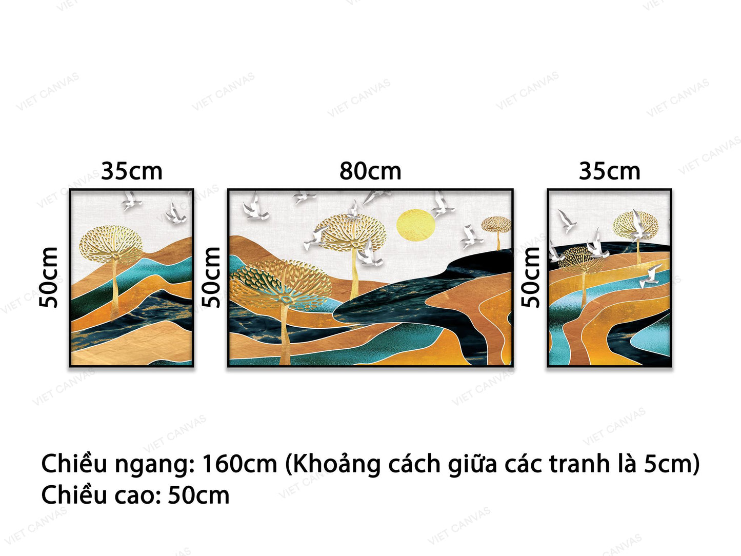 Bộ 3 Tranh Chim Trắng Bay Ở Đồi Núi - VB948