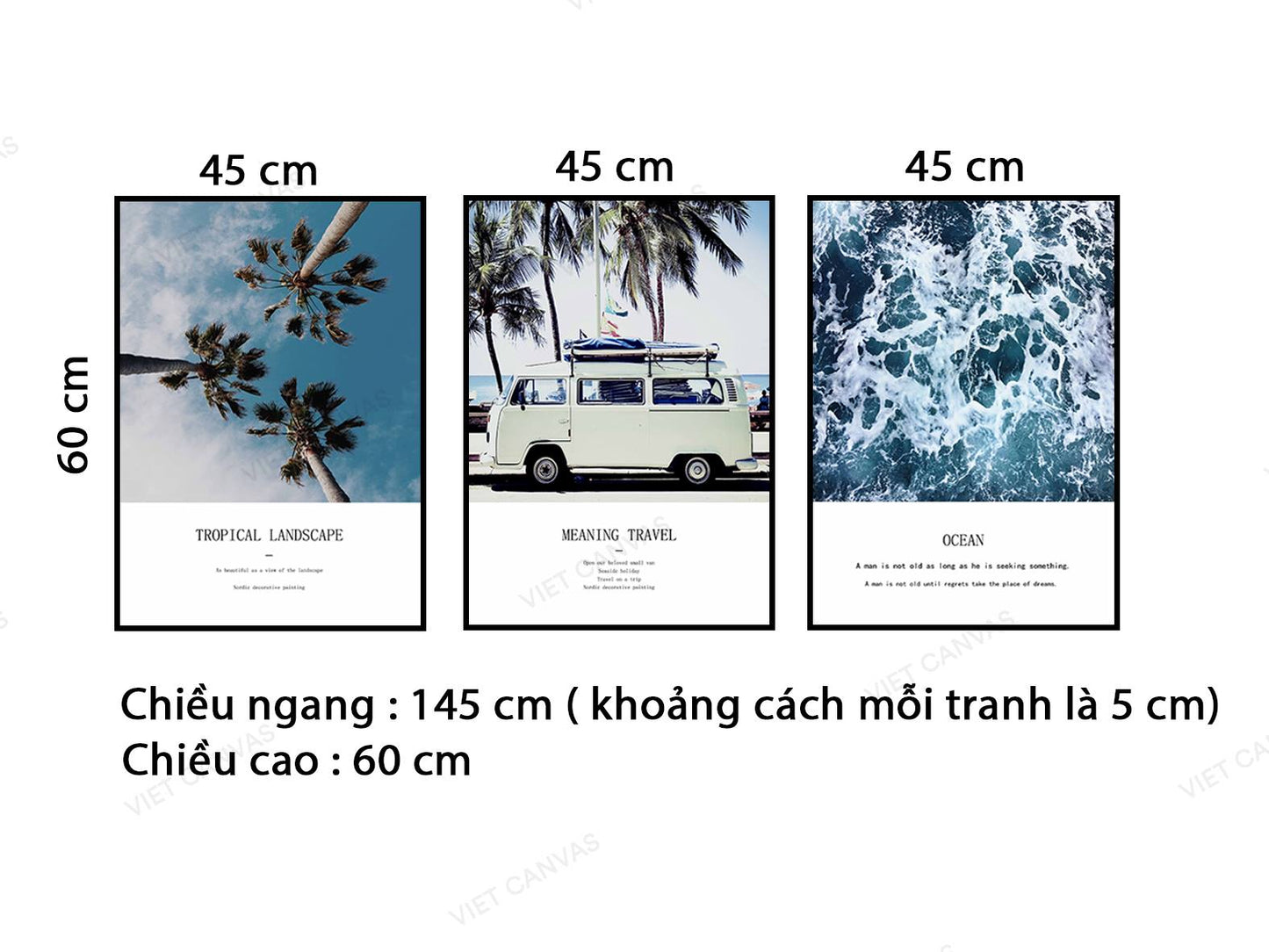 Bộ 3 Tranh Chiếc Xe, Hàng Dừa Và Bãi Biển - VB932