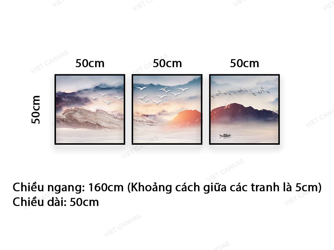 Bộ 3 Tranh Con Đò Trở Về Trong Chiều Hoàng Hôn - VC051