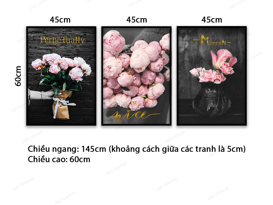 Bộ 3 Tranh Những Bông Hoa Mẫu Đơn - VC061