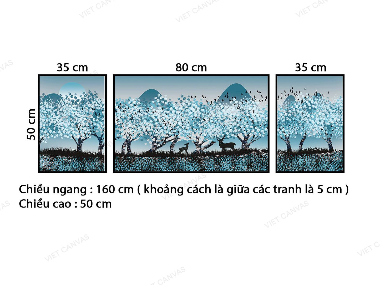 Bộ 3 Tranh Hươu Giữa Rừng Cây - VB407