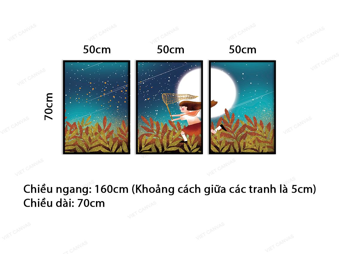 Bộ 3 Tranh Bé Gái Đuổi Bắt Đom Đóm - VB971