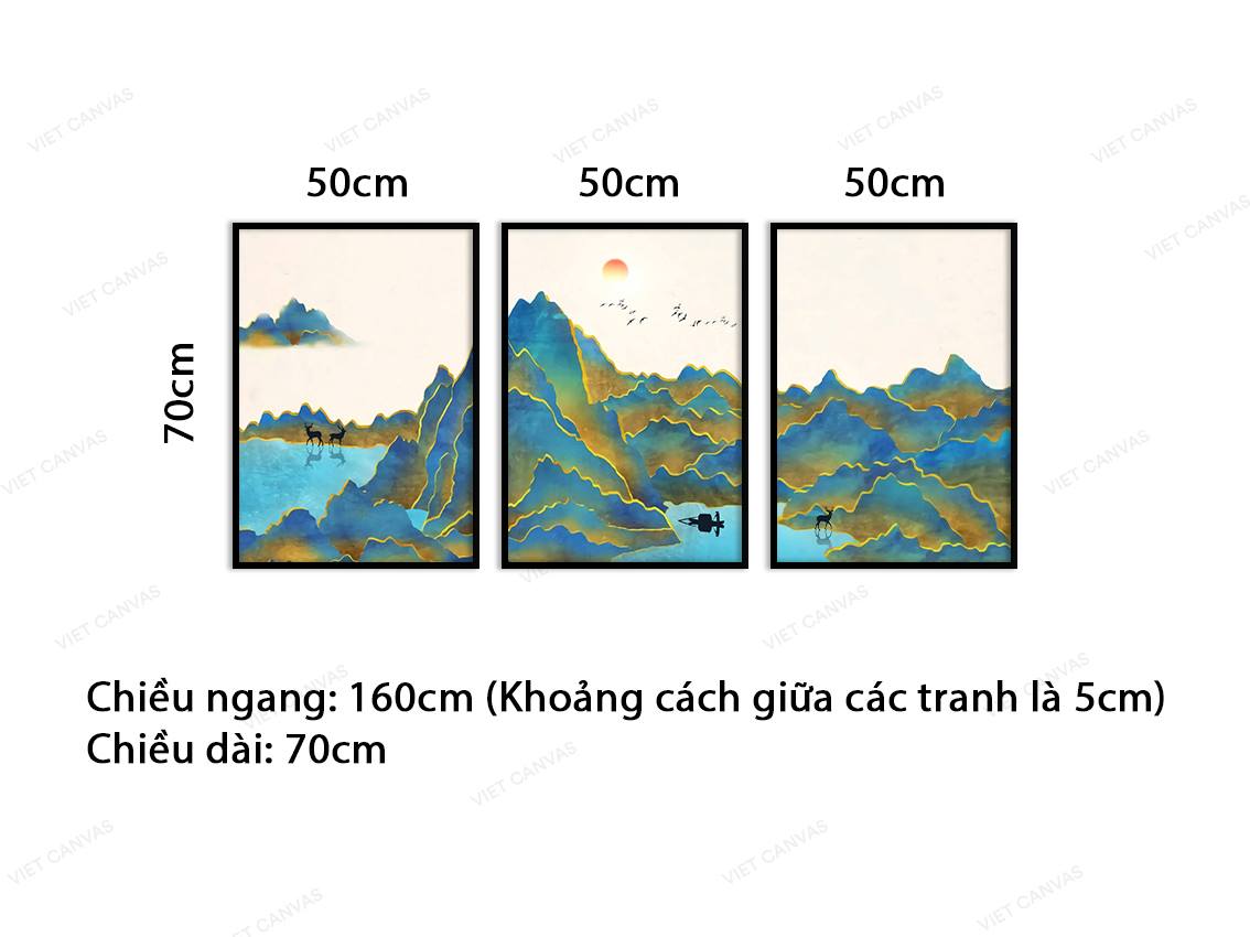 Bộ 3 Tranh Ánh Mặt Trời Soi Xuống Núi Sông - VB977