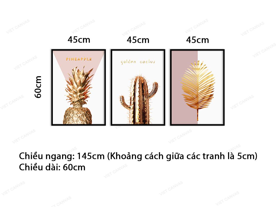 Bộ 3 Tranh Dứa, Xương Rồng Và Lá - VB924