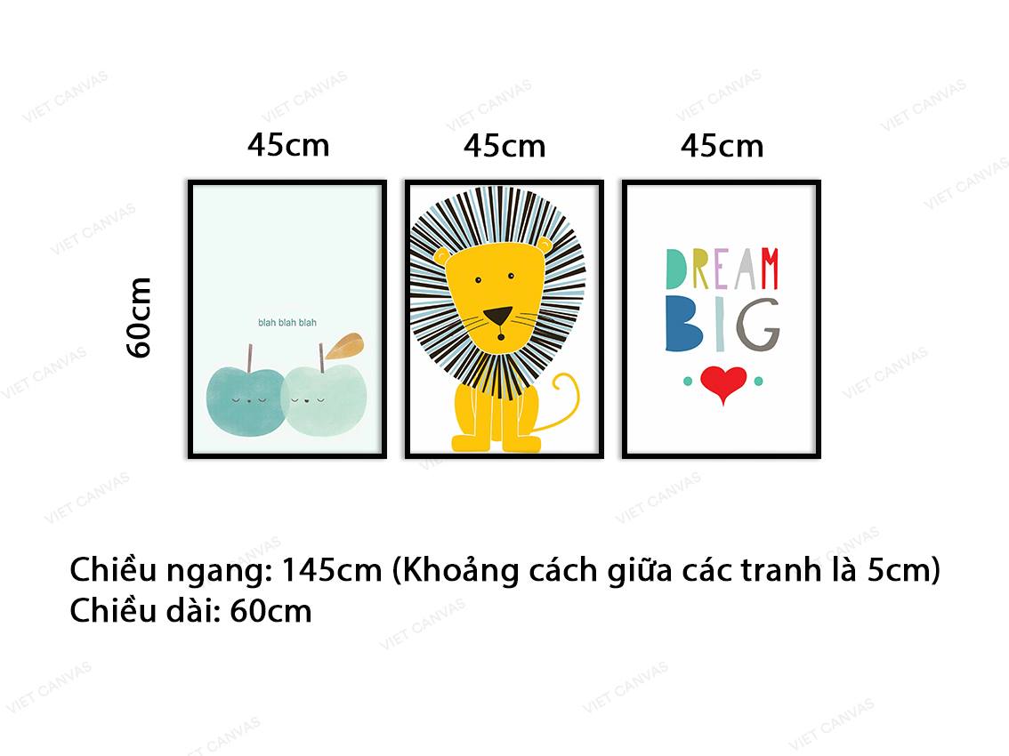 Bộ 3 Tranh Trái Táo, Sư Tử Và Quotes - VC372