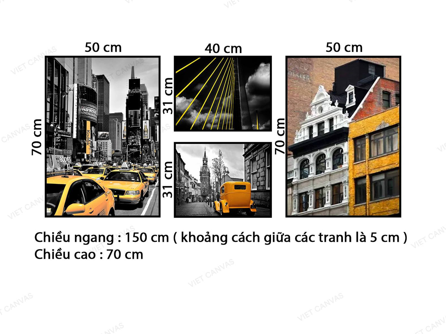 Bộ 4 Tranh Tòa Nhà, Cầu Và Xe - VB929