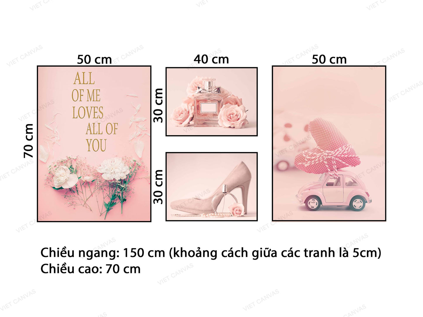 Bộ 4 Tranh Hoa Hồng, Nước Hoa, Giày Và Ô Tô - VB919