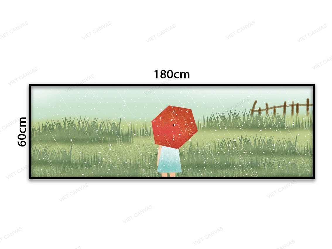 Tranh Cô Gái Cầm Ô Đỏ Giữa Cánh Đồng - VC028