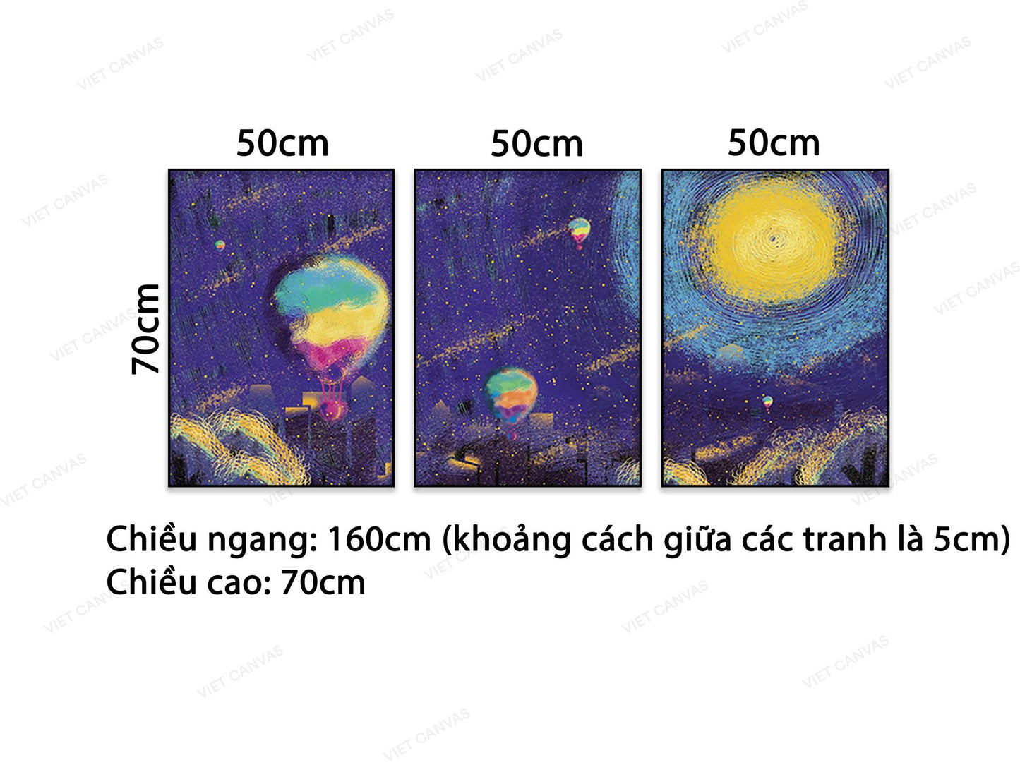 Bộ 3 Tranh Sắc Màu Khinh Khí Cầu - VB800