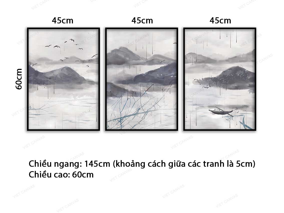 Bộ 3 Tranh Non Nước Hữu Tình - VC814