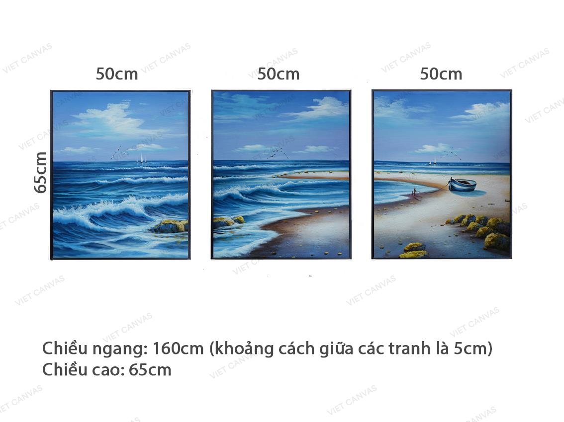 Bộ 3 Tranh Biển Xanh Hiền Hòa - VZ346