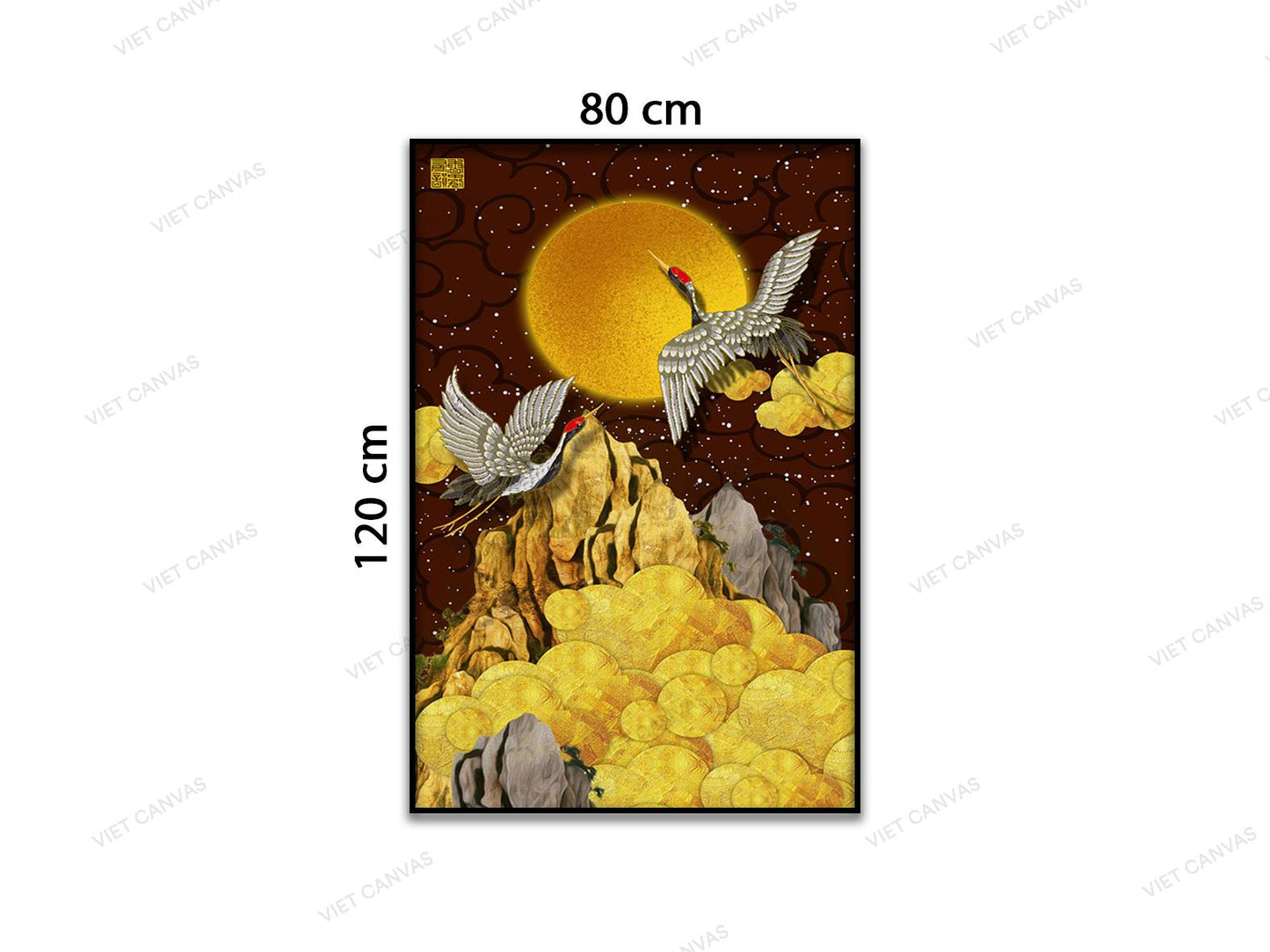 Tranh Đôi Chim Hạc Bay Lượn Trên Núi Và Trăng - VB897