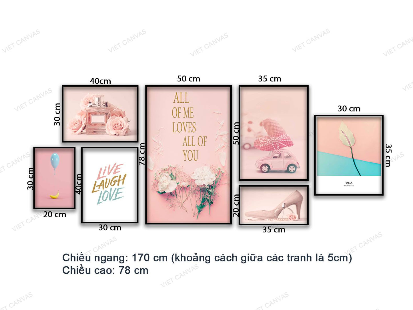 Bộ 7 Tranh Hoa, Ô Tô, Bong Bóng, Chiếc Giày Và Quotes - VB677